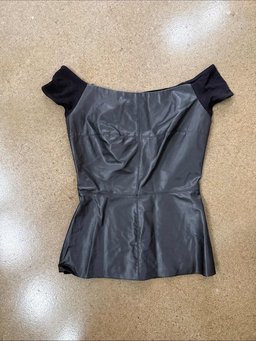 Bailey 44 Black Off-Shoulder Faux Leather Peplum Top
